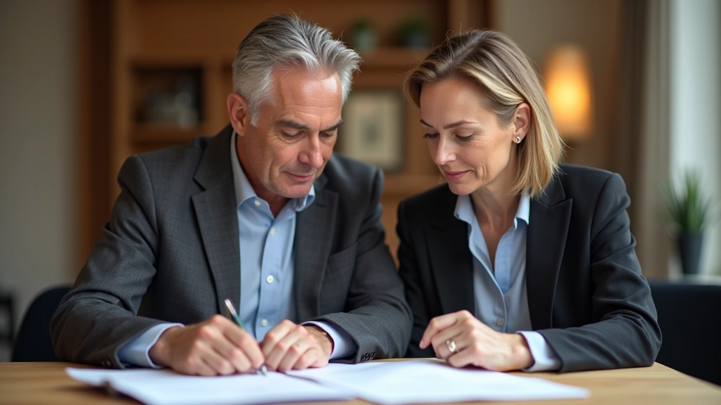 Ehepaar sitzt zusammen und schaut sich Finanzunterlagen an