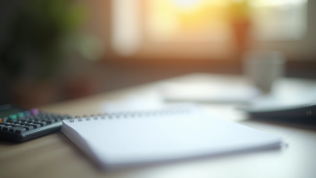 Schreibtisch mit Notizblock, Taschenrechner und Tabelle mit Erbschaftszahlen, warmes Licht von oben, verschwommener Hintergrund