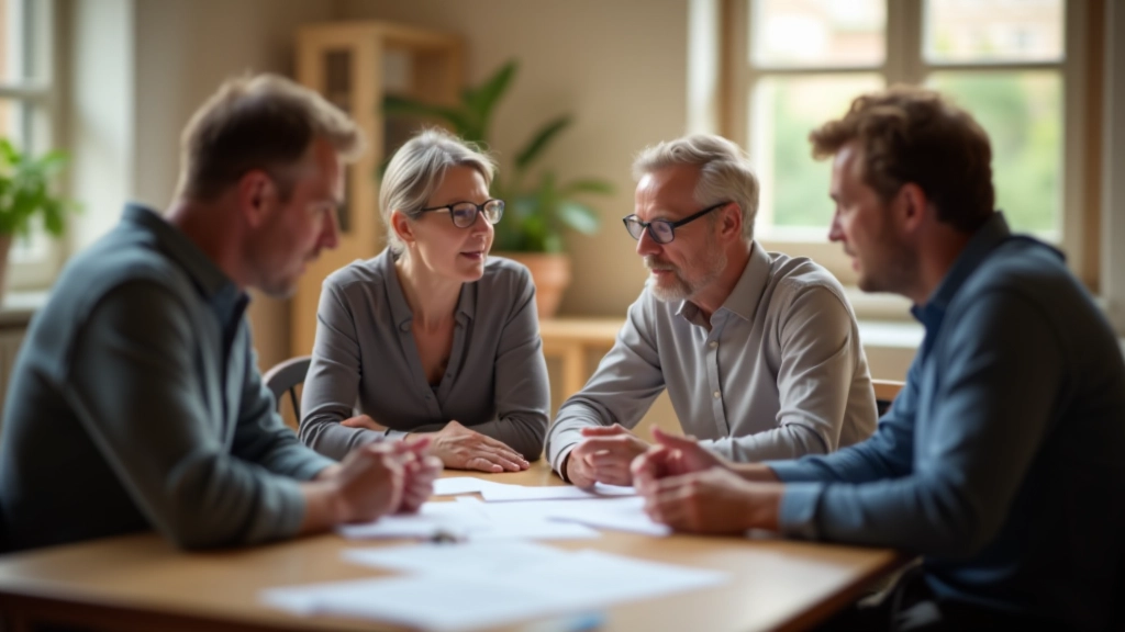 Familie sitzt zusammen am Tisch und bespricht Erbschaftsangelegenheiten